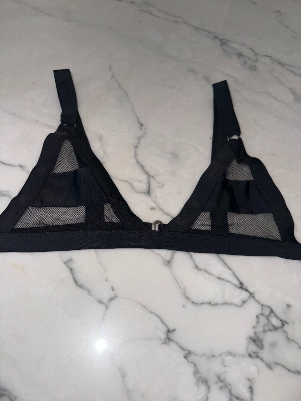 Women's Black Mesh Cutout Bikini Top